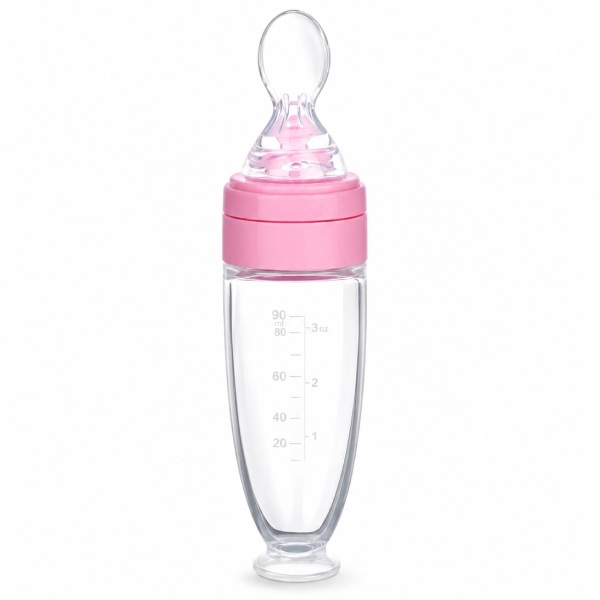 Pink Blue Silicone Baby Food Dispensing Spoon Feeder Bottle