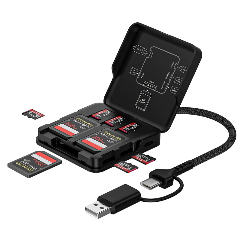 5 in 1 USB3.0 Reader Storage Box Adapter With USB/Type-C Cable Support 5Ports Read Simultaneously for SD/TF Card Storage Manager