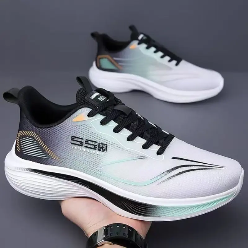 Winter and Summer Mesh Breathable casual Ultra-light Soft Sole Sneaker - White and Green