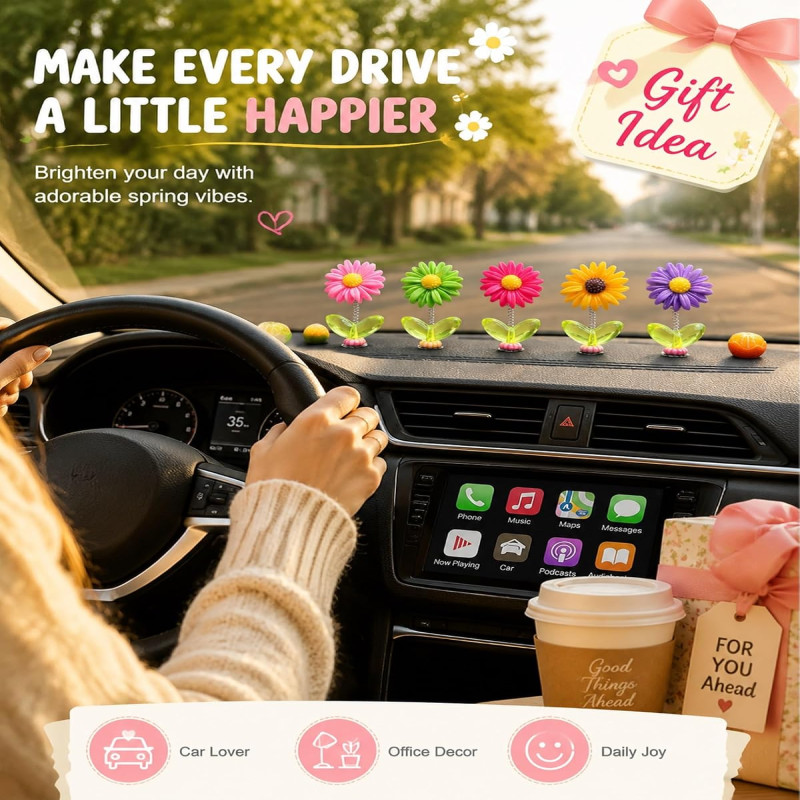 5 Pcs Multi-Color Sunflower Car Dashboard Ornaments